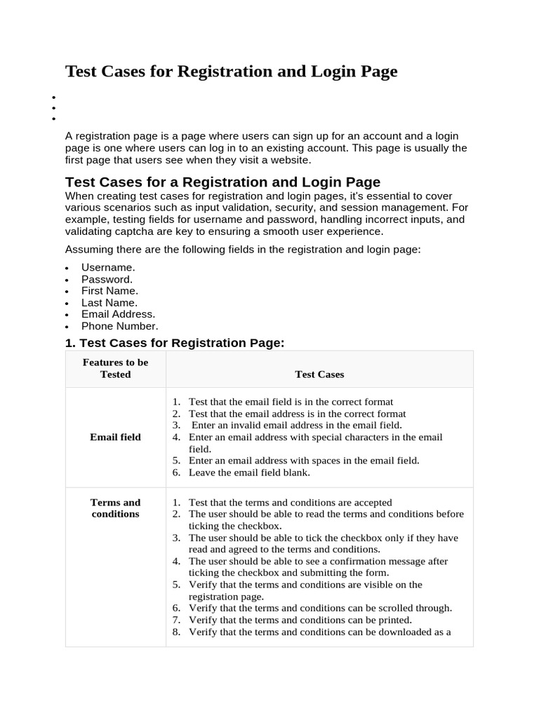 Test Cases For Registration and Login Page | PDF | Password | Login