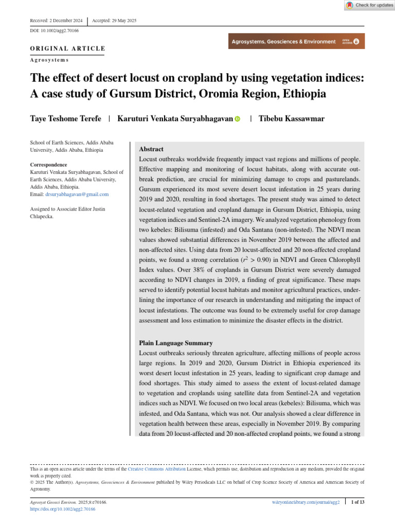 Agrosystems Geosci Env - 2025 - Terefe - The effect of desert locust on ...