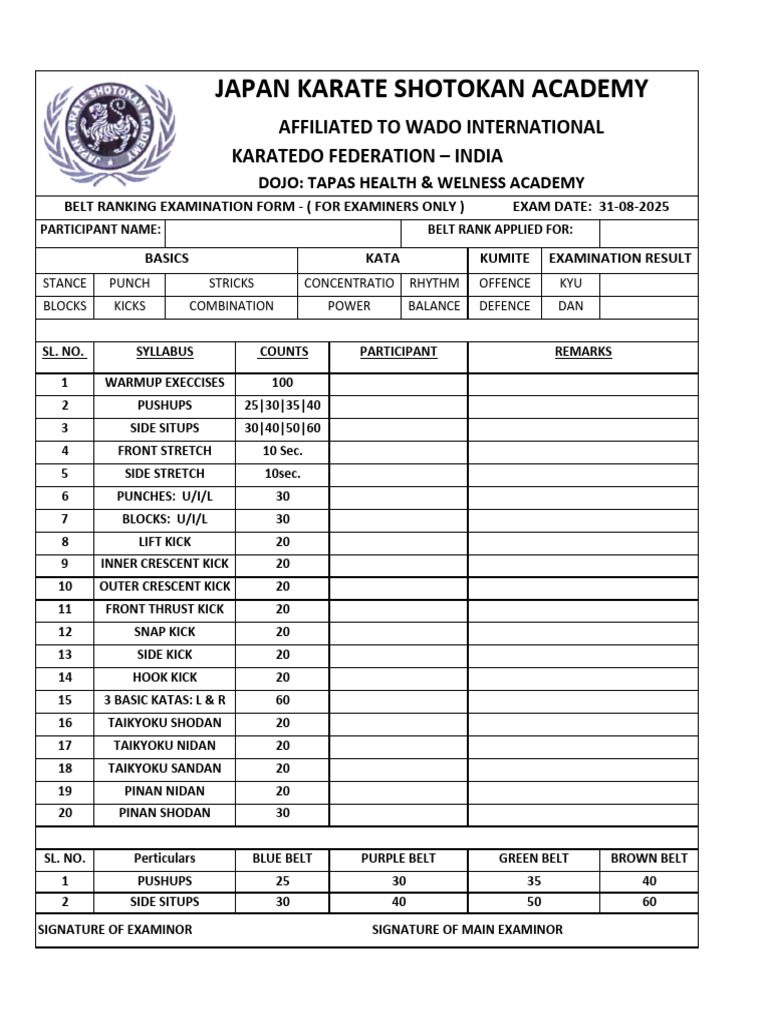 Main Belt Exam Form | PDF