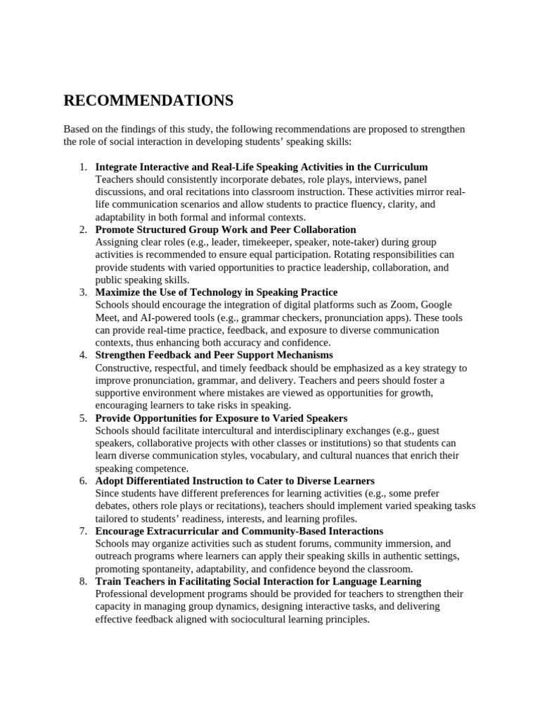 Recommendations | PDF | Fluency | Learning