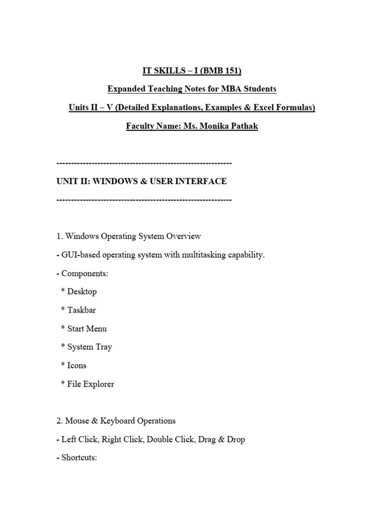 IT SKILLS Units 2 To 5 Notes | PDF | Window (Computing) | Computing ...