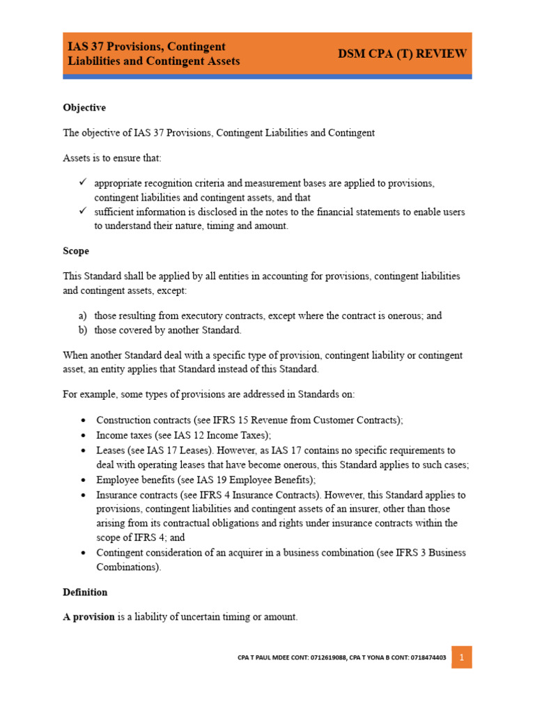 IAS 37. Provisions, Contingent Liabilities and Contingent Assets ...