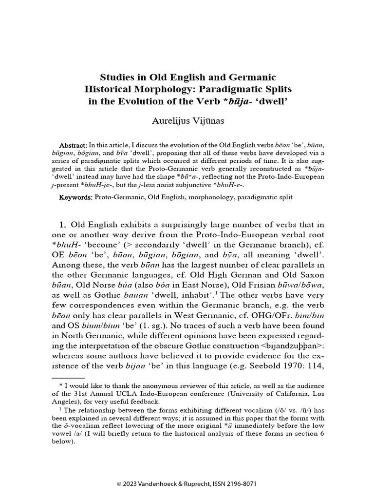 Vijūnas 2023 Studies in Old English and Germanic Historical Morphology ...