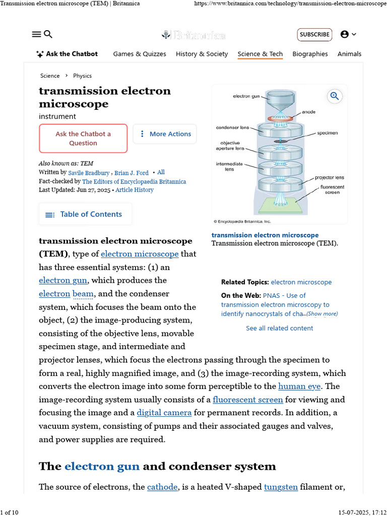 Transmission Electron Microscope (TEM) - Britannica | PDF | Microscope ...
