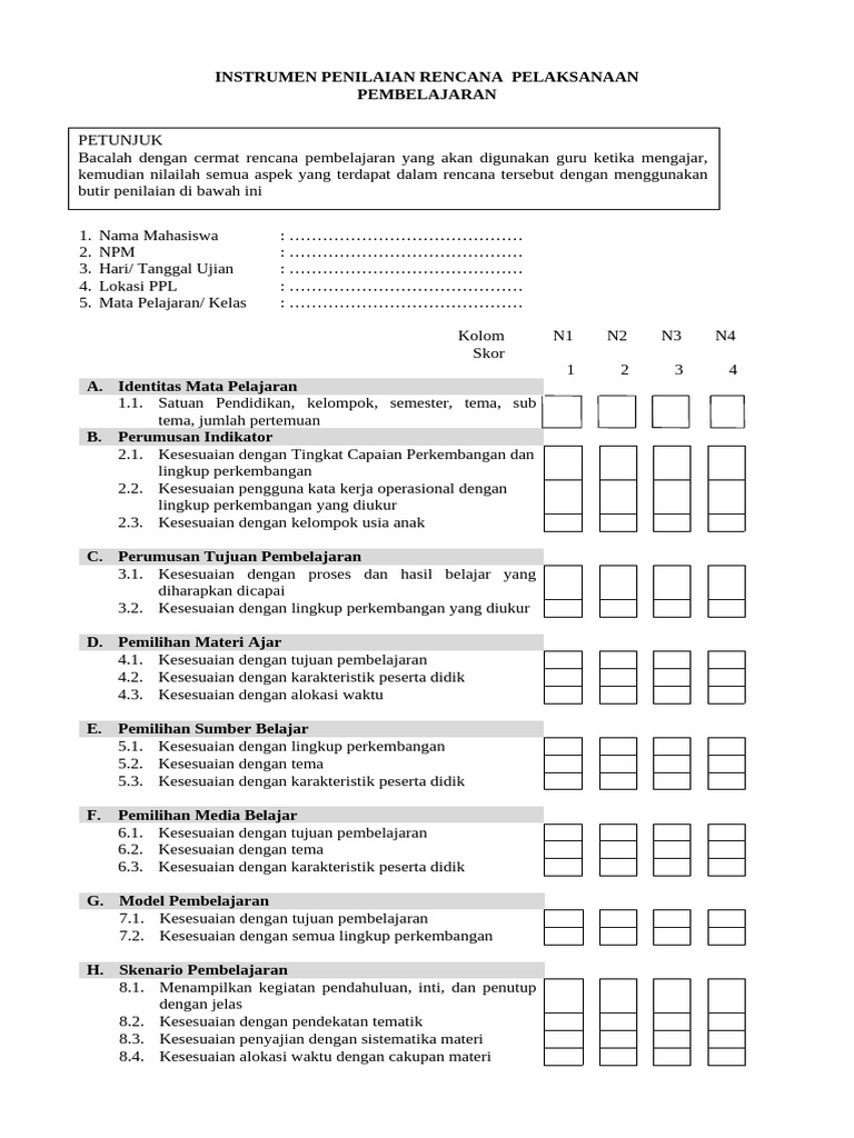 Form Penilaian PPL 2026 | PDF