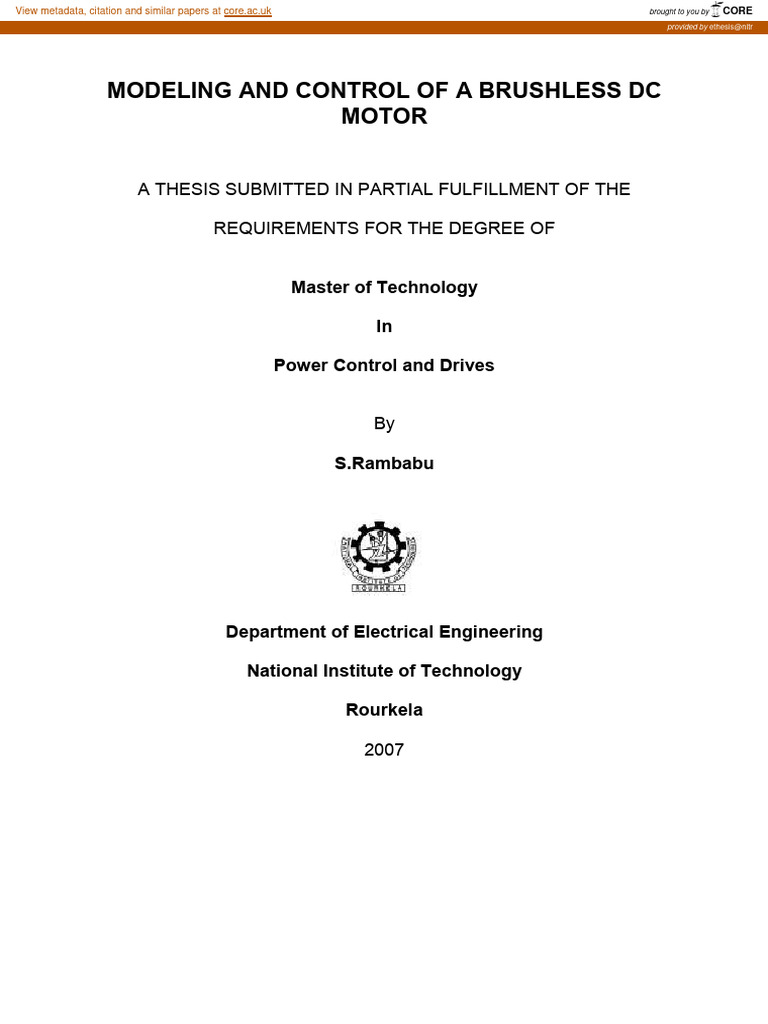 Modeling and Control of A Brushless DC M | PDF | Electric Motor | Power ...