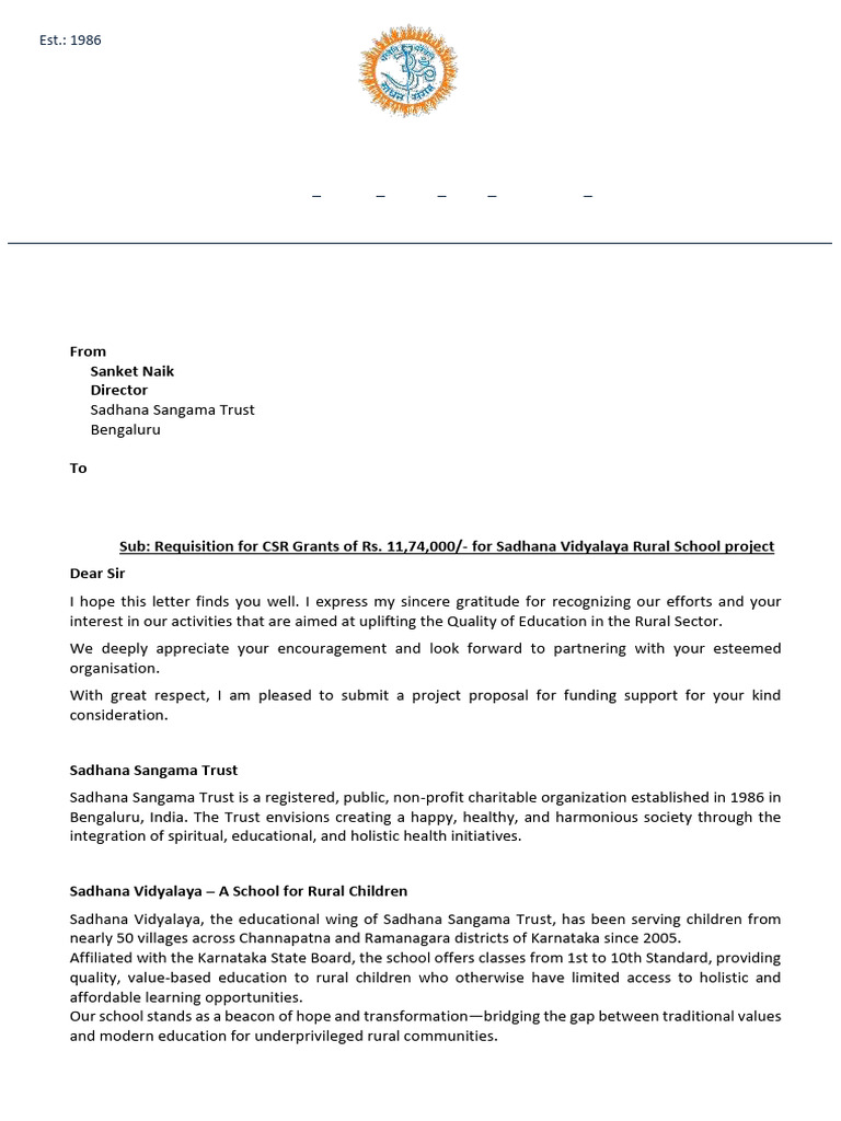 CSR Request Nov2025 Proposal Toilet Block | PDF | Classroom