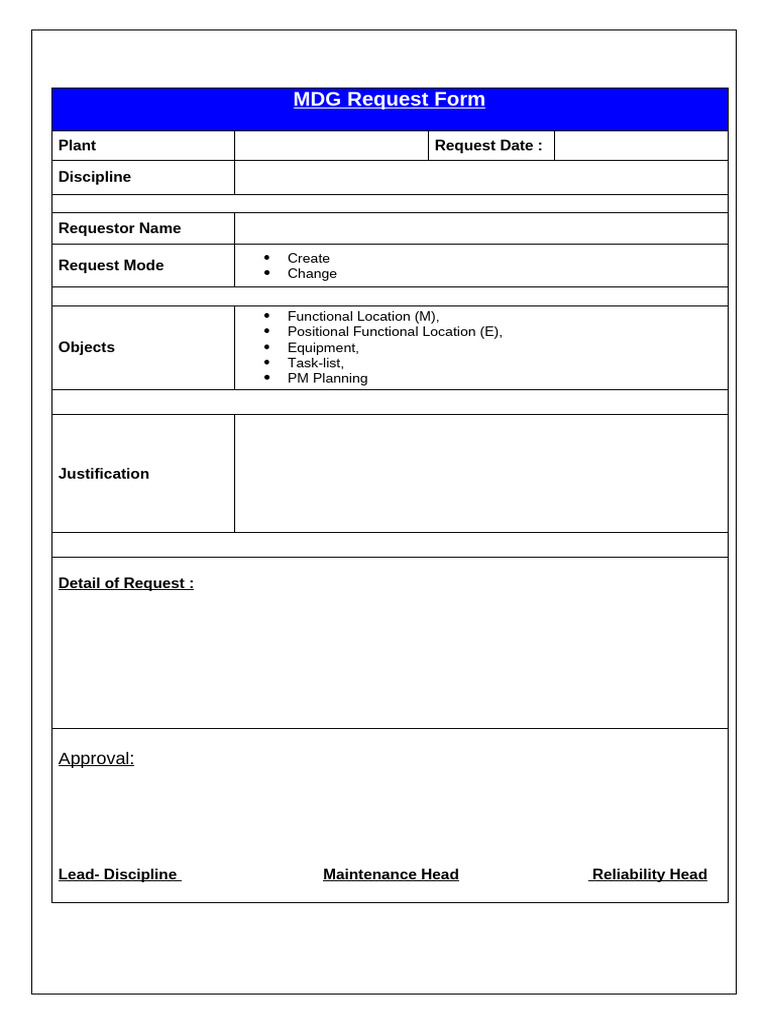 MDG Request Form | PDF