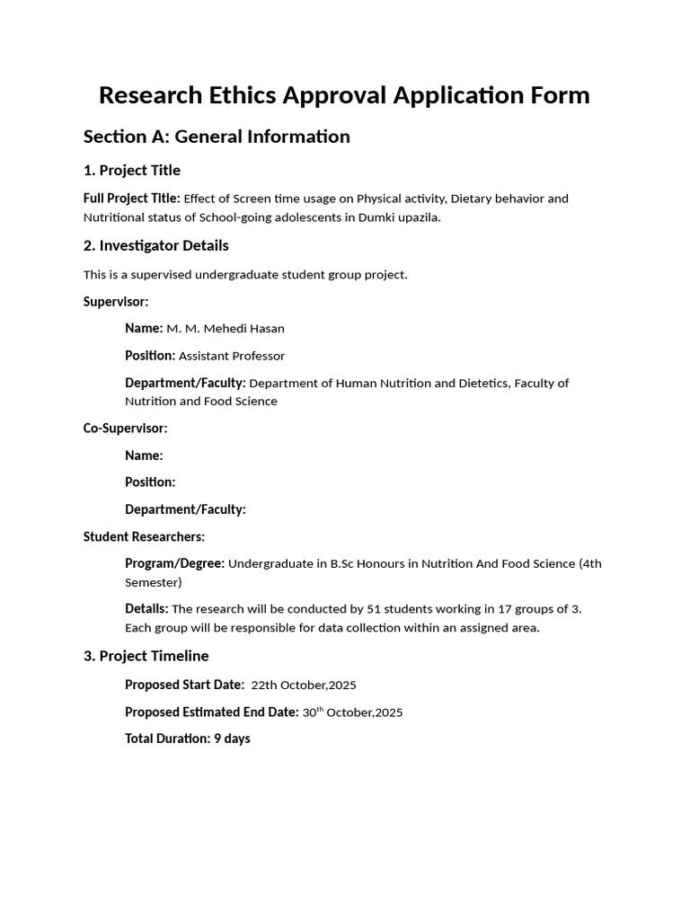 Research Ethics Approval Application Form | PDF | Statistics