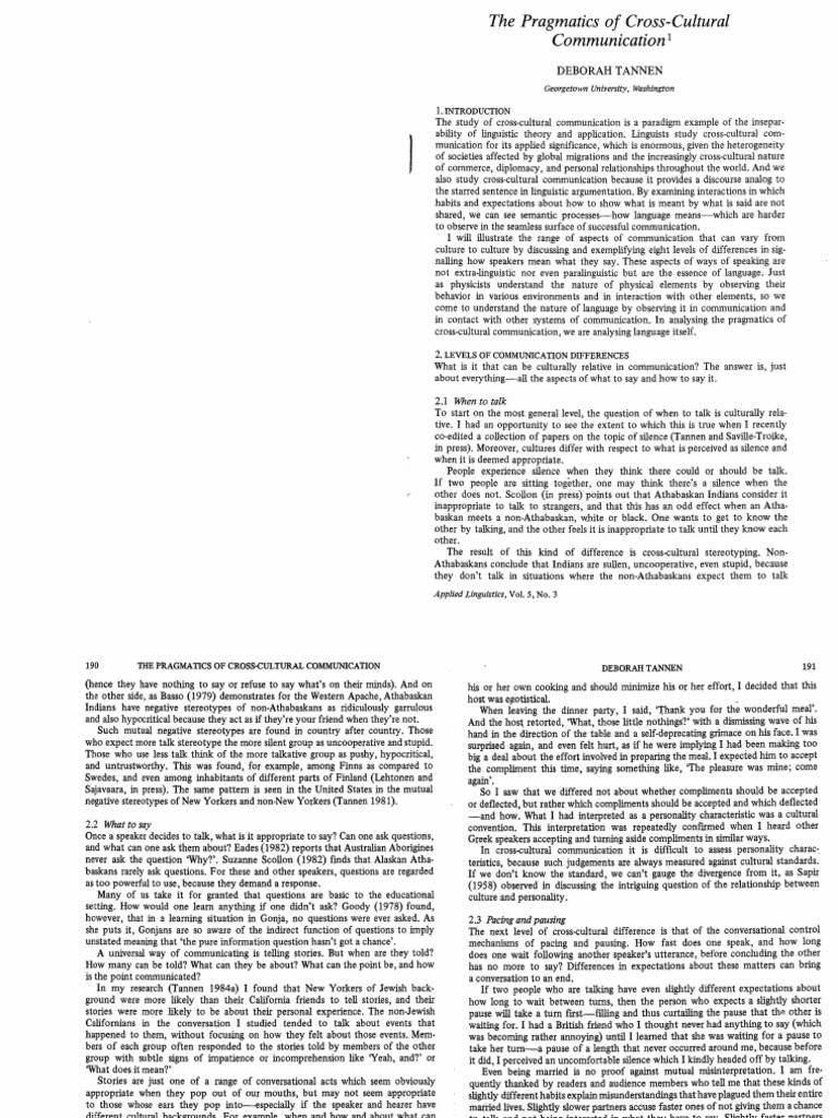 The Pragmatics of Cross-Cultural Communication | PDF | Communication ...