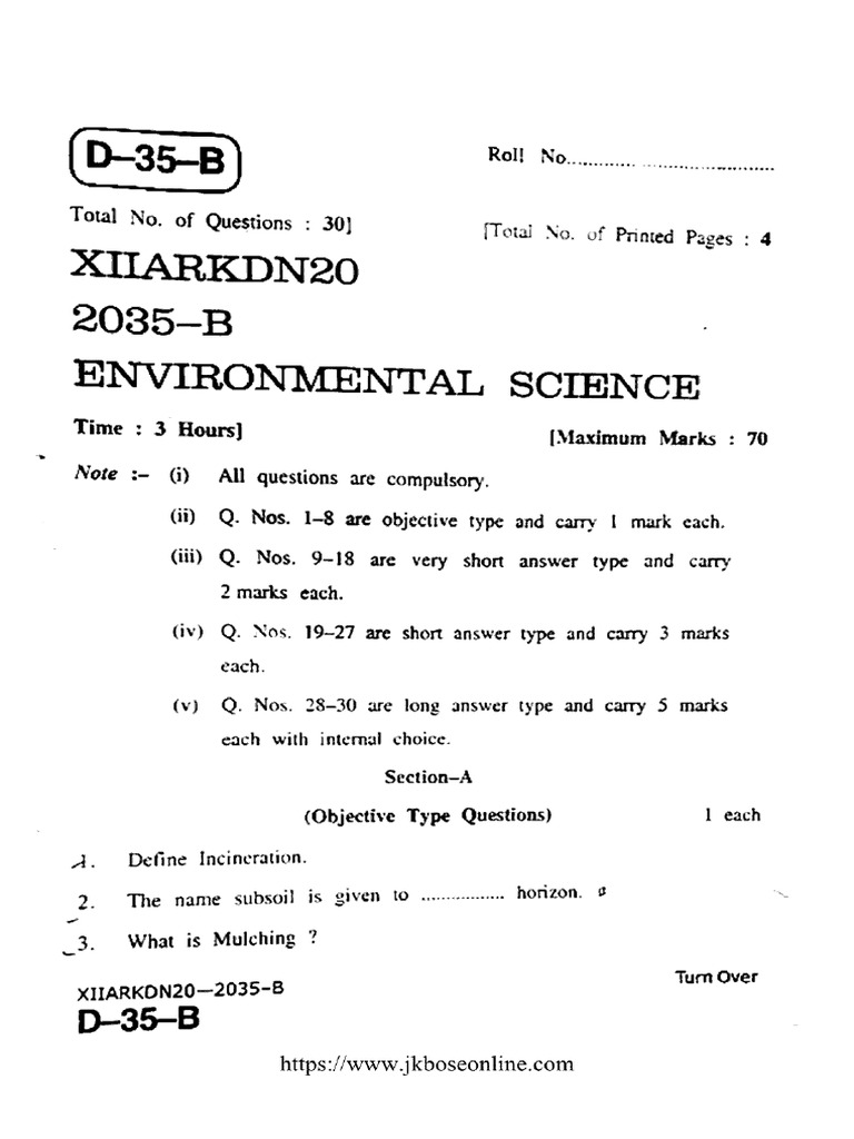 Jk Bose Class 12 Environmental Science 2035 b 2020 Combined | PDF