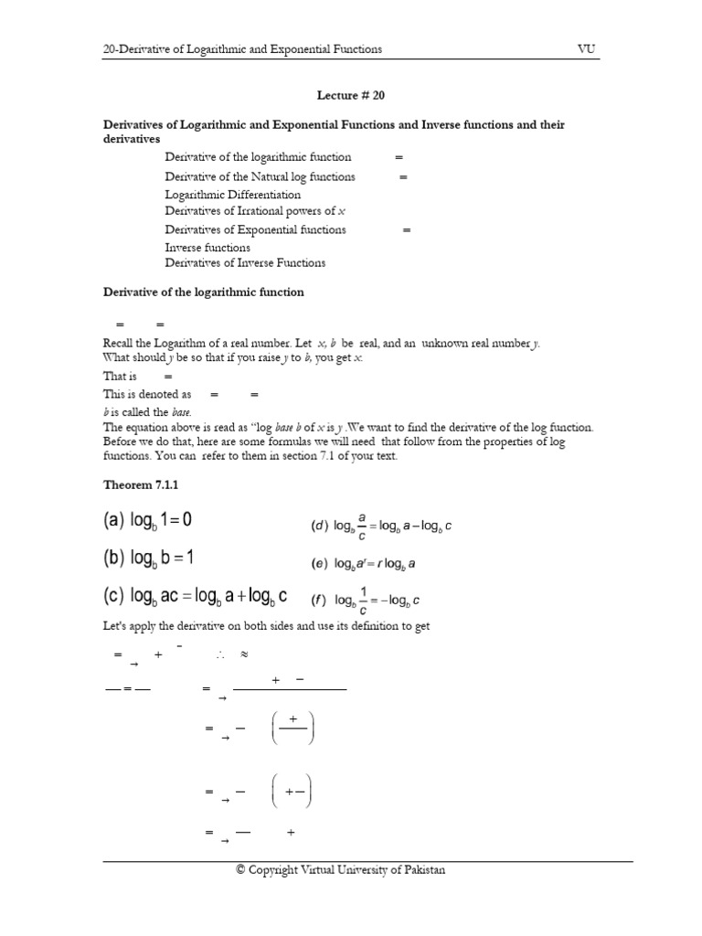 Handouts MTH101 Reviewed (1)-139-300 | PDF | Logarithm | Function ...