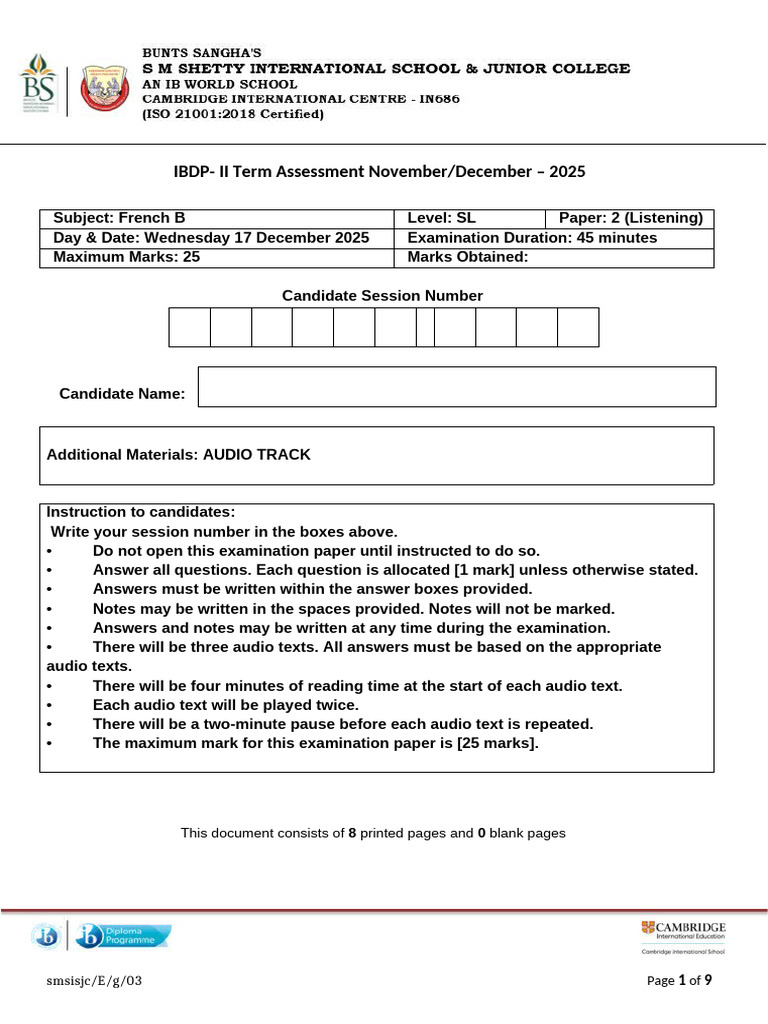 IB - II - Term Question Paper Template | PDF