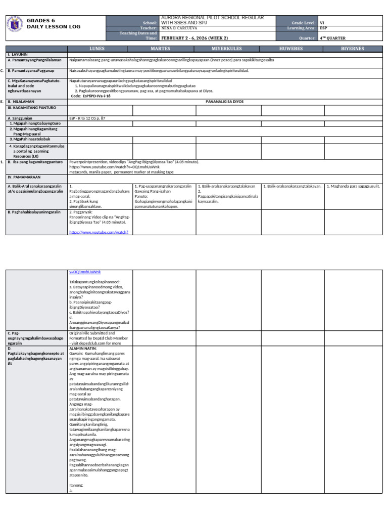 DLL - Esp 6 - Q4 - W2 | PDF