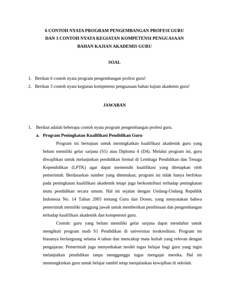 6 Contoh Nyata Program Pengembangan Profesi Guru | PDF