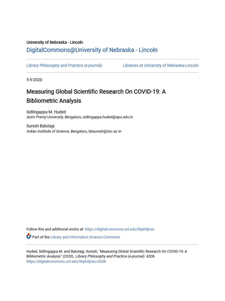 Measuring Global Scientific Research on COVID-19 A | PDF | Scholarly ...