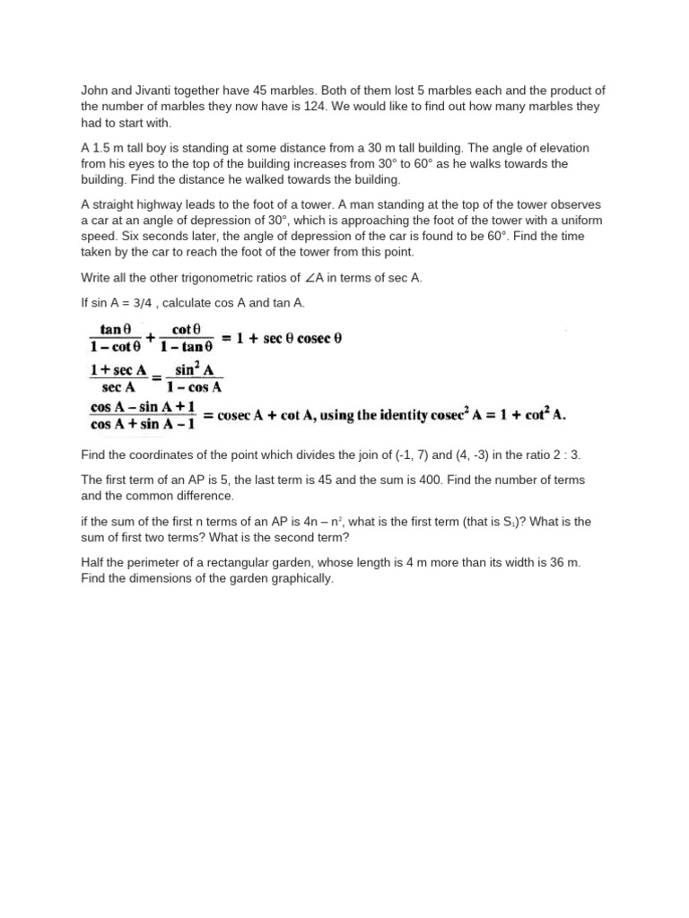 10th Maths Ncert Test | PDF