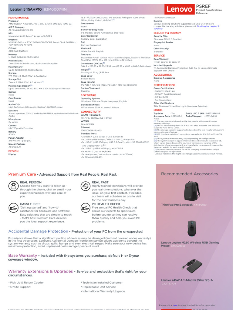 Legion 5 15AHP10 83M00074IN | PDF | Usb | Personal Computers