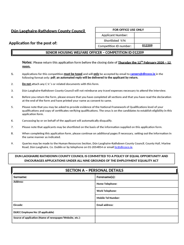 Application Form - Senior Housing Welfare Officer 012209 | PDF | Business