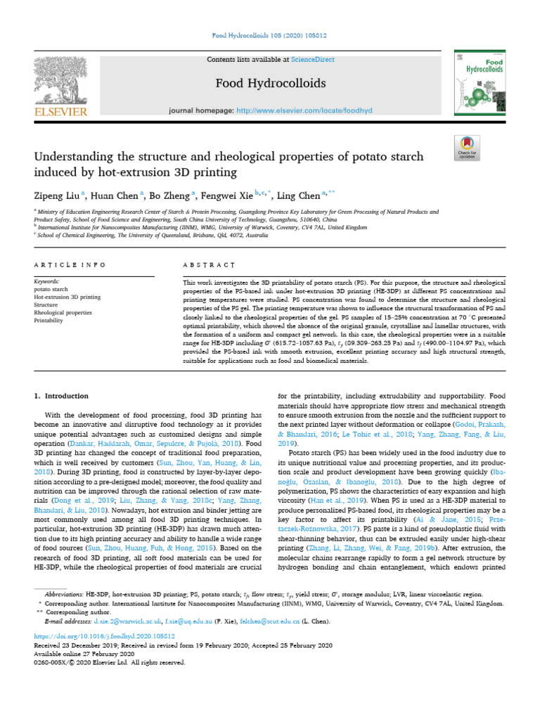 Understanding The Structure and Rheological Properties of Potato Starch ...