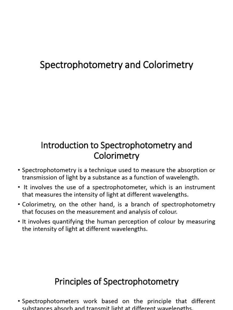 BCH 211 Spectrophotometry and Colorimetry | PDF | Spectrophotometry | Color