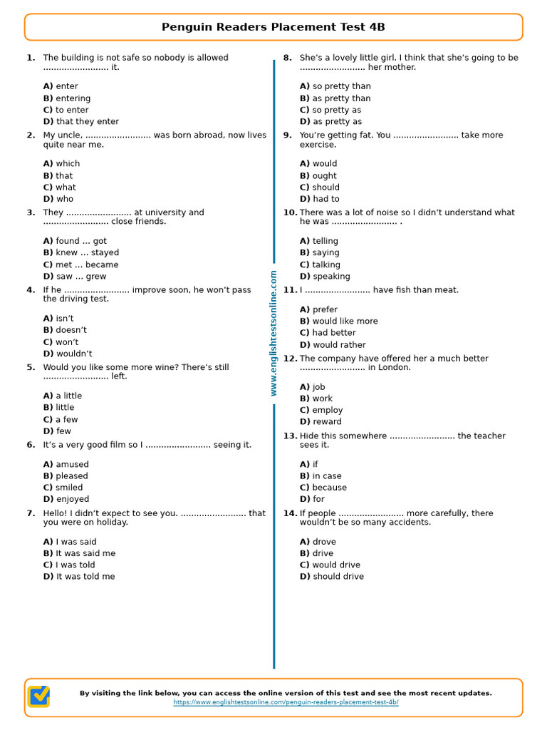 799 Penguin Readers Placement Test 4b Englishtestsonline.com | PDF