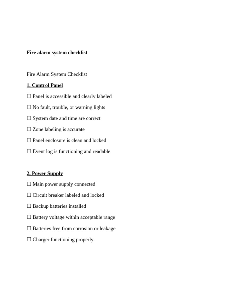 Fire Alarm System Checklist | PDF | Electricity | Equipment