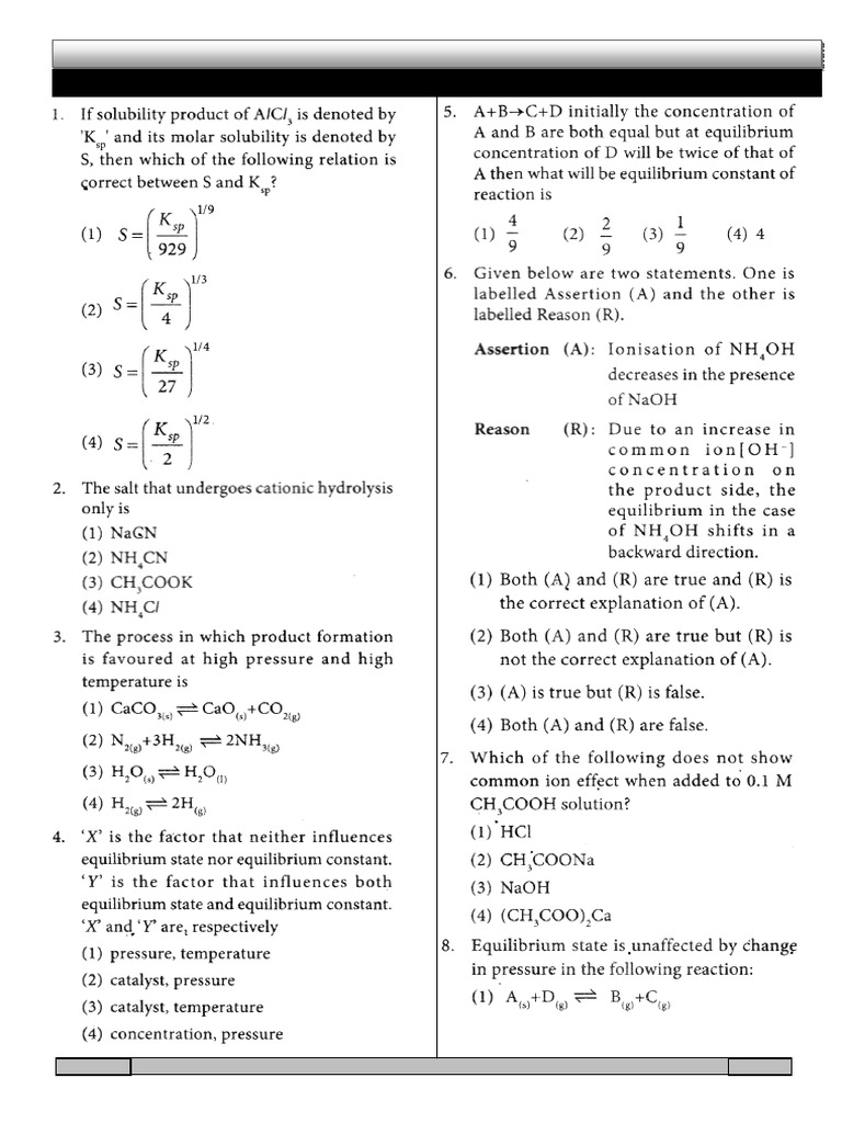Equilibrium Practice Paper | PDF
