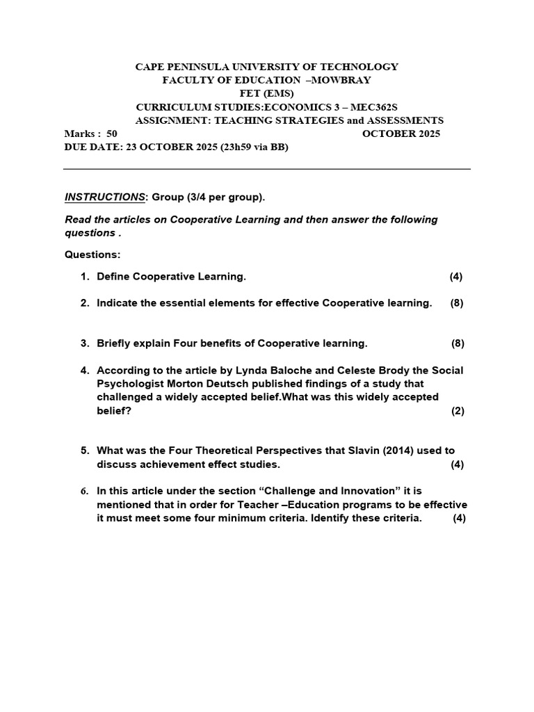 CS Eco 3 Teaching Strat Assign Oct 2025 | PDF | Teachers | Learning