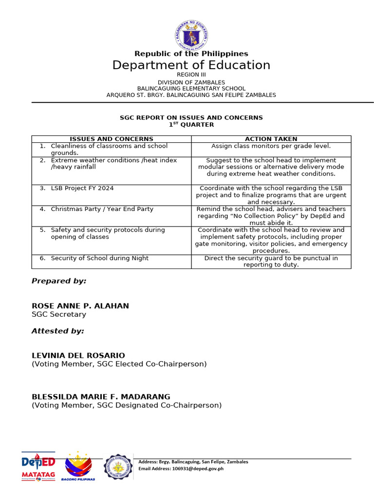 Sgc Report on Issues and Concerns-f9 | PDF