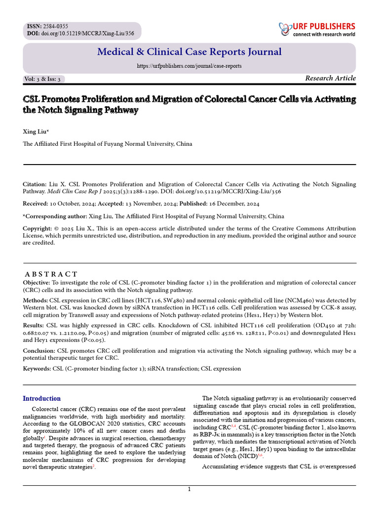 CSL Promotes Proliferation and Migration of Colorectal Cancer Cells via ...