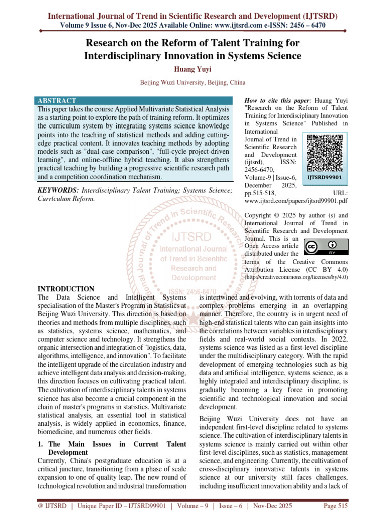 Research On The Reform of Talent Training For Interdisciplinary ...