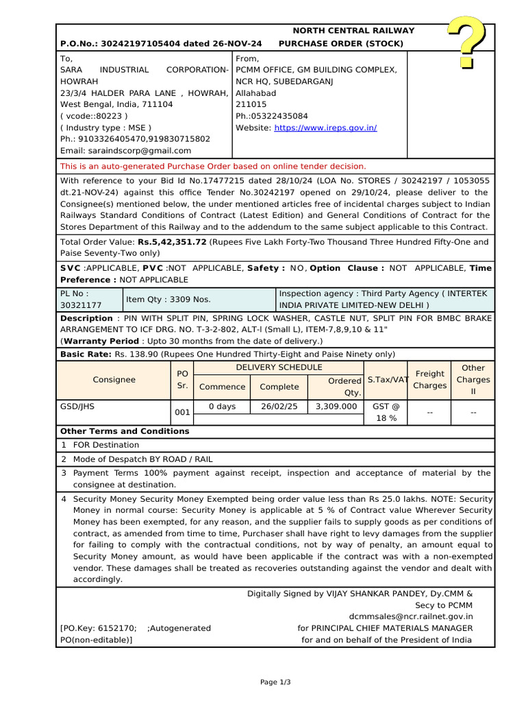 30321177 Pin With Split Pin | PDF | Value Added Tax | Contractual Term