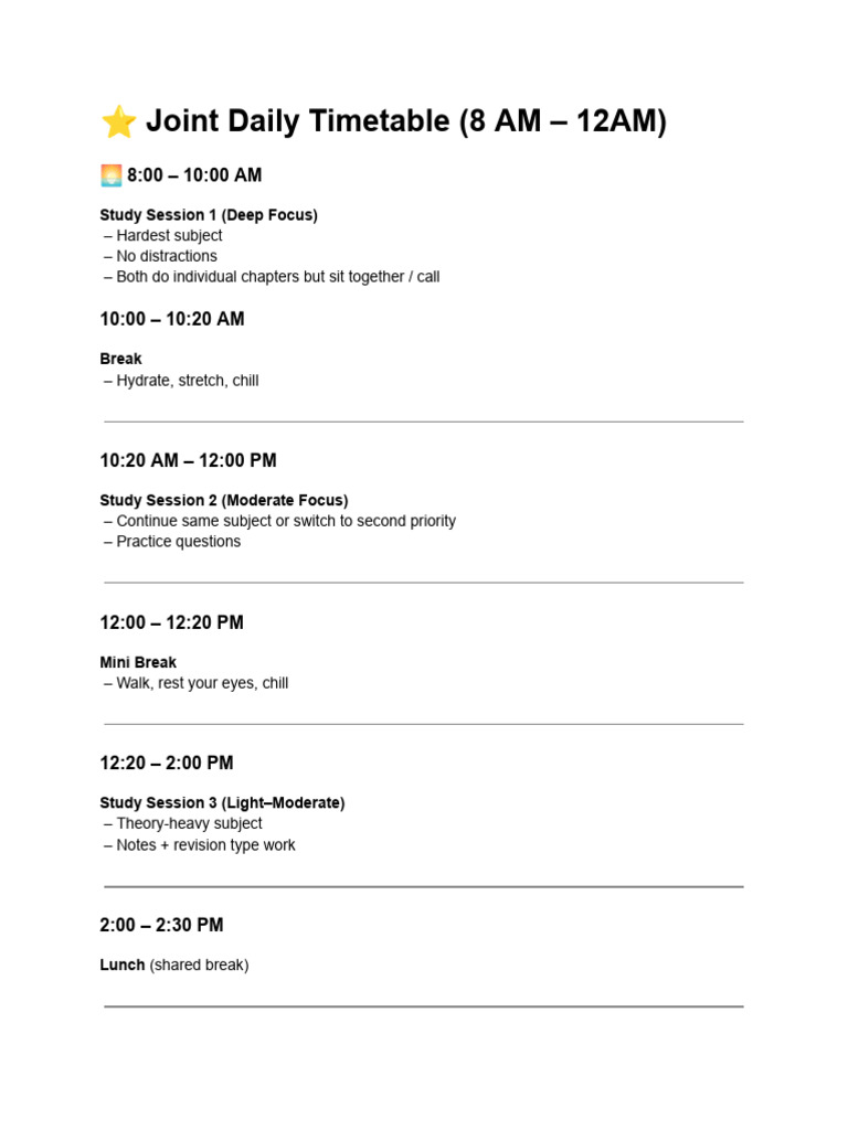 Joint Daily Timetable | PDF