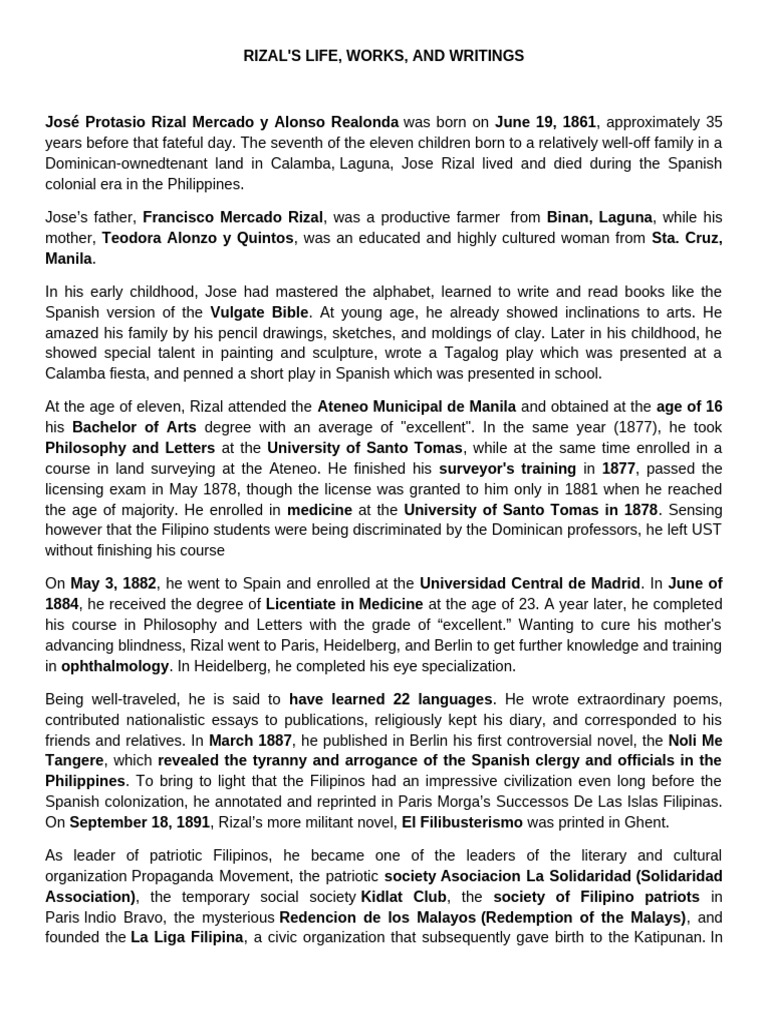 REVIEWER-1-RIZAL-S-LIFE-WORKS-AND-WRITINGS | PDF