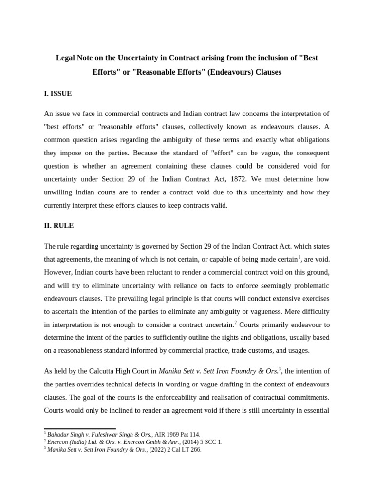 Legal Note on the Uncertainty in Contract arising from the inclusion of ...