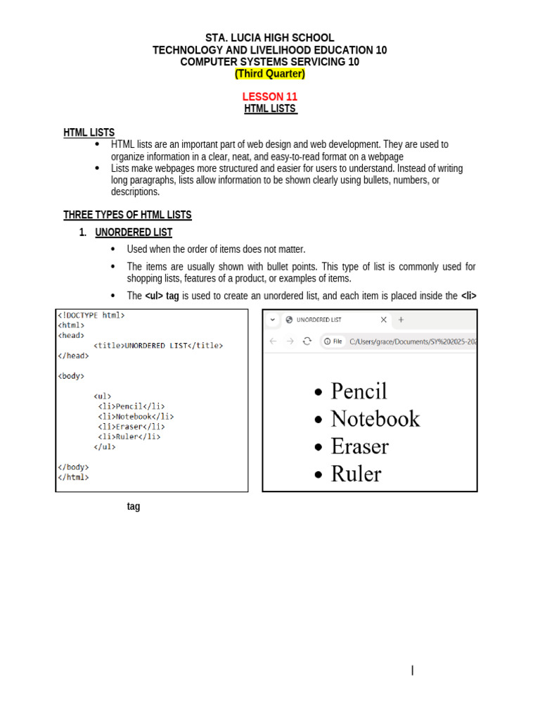 Les 11 HTML Lists | PDF
