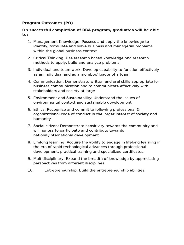 Program Outcomes1 | PDF