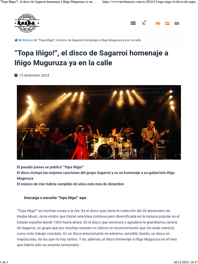 Topa Iñigo! - , El Disco de Sagarroi Homenaje A Iñigo Muguruza Ya en La ...