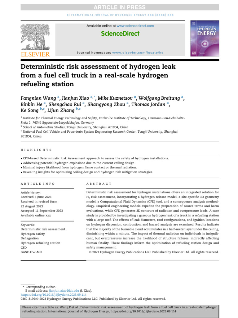 Deterministic Risk Assessment of Hydrogen Leak Refuealing Station | PDF ...