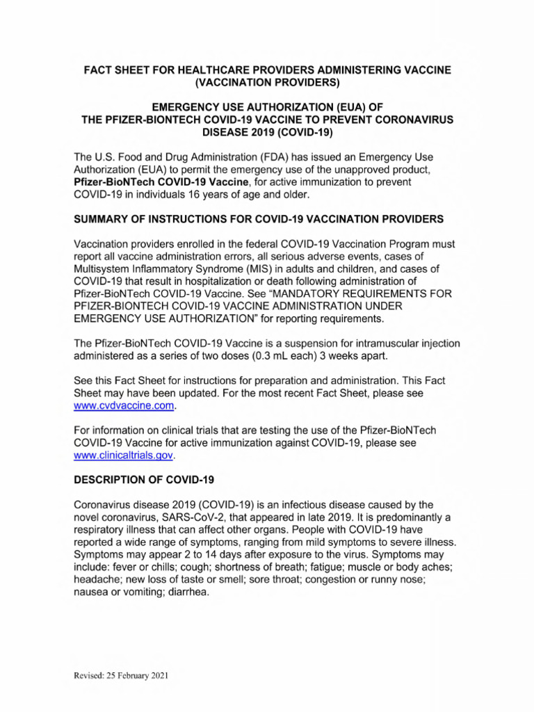 Pfizer COVID-19 Fact Sheet | PDF | Phases Of Clinical Research | Immunology