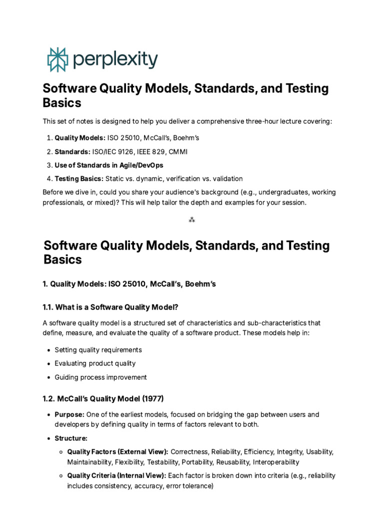 Software Quality Models, Standards, and Testing | PDF | Agile Software ...