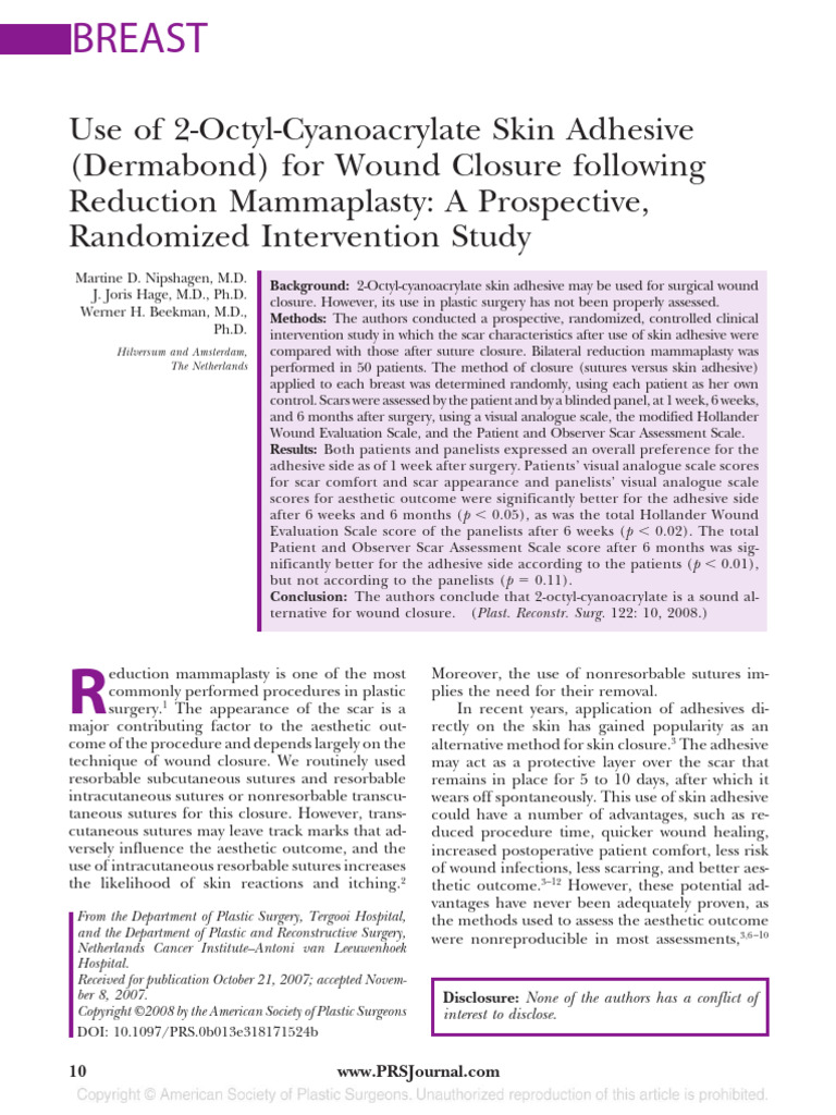 Use of 2-Octyl-Cyanoacrylate Skin Adhesive (Dermabond) for Wound