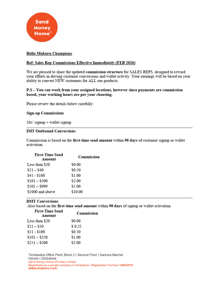 Feb 2026 Sales Rep Commission Structure | PDF