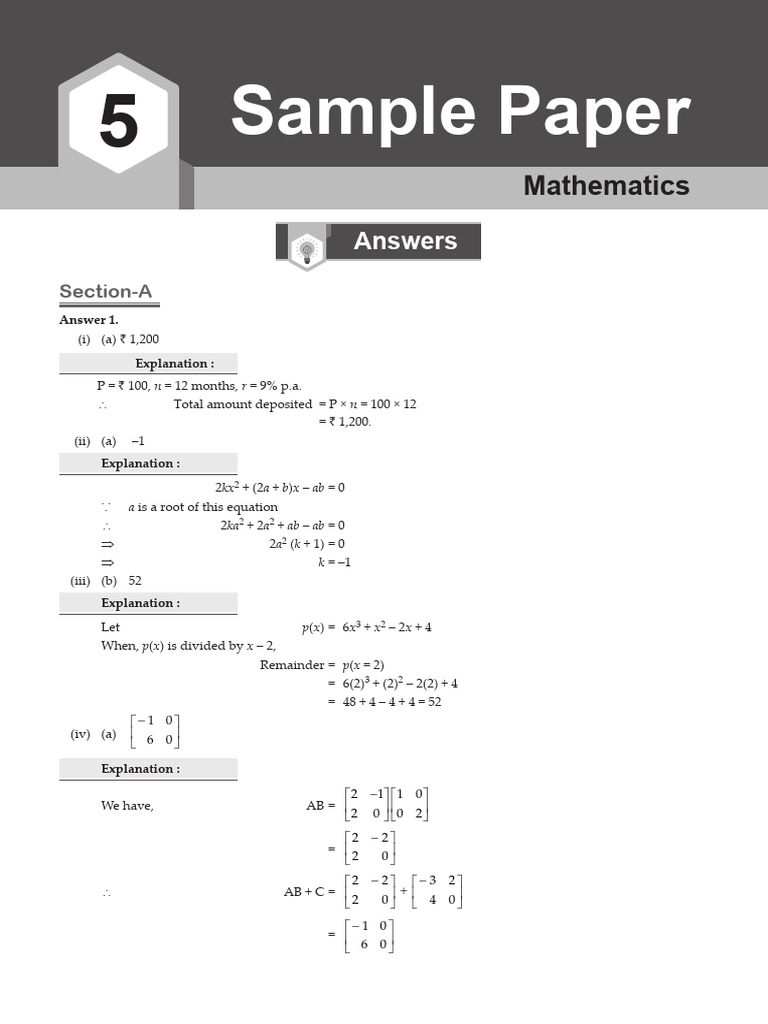 Oswal Mathe Sample Paper 5 Solution | PDF | Angle | Circle