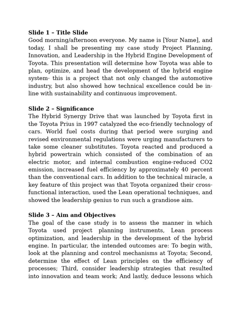 (Script) Project Management and Leadership - Toyota | PDF | Toyota ...