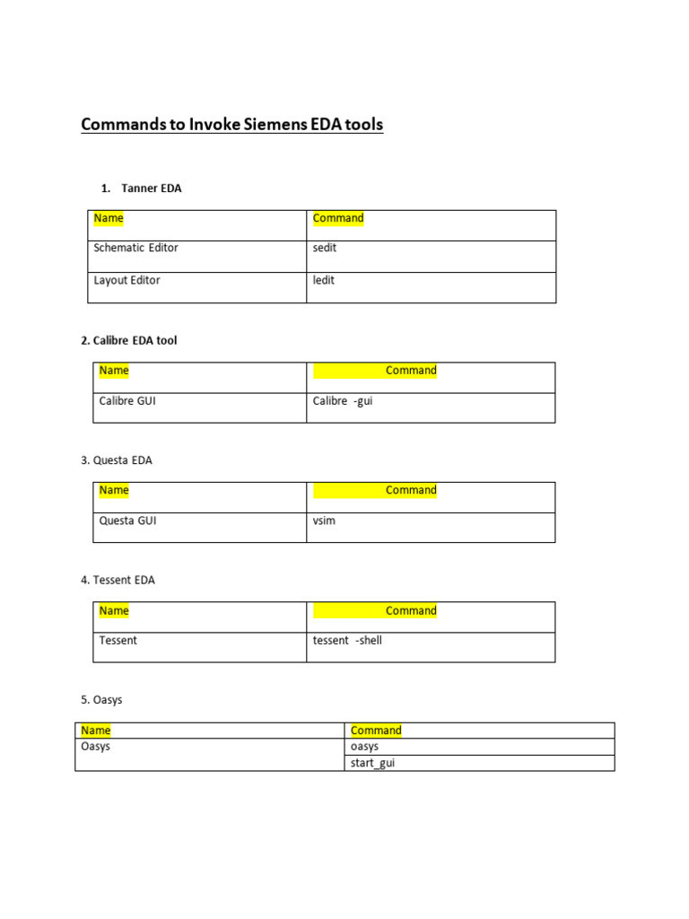 Commands To Invoke Siemens EDA Tools | PDF