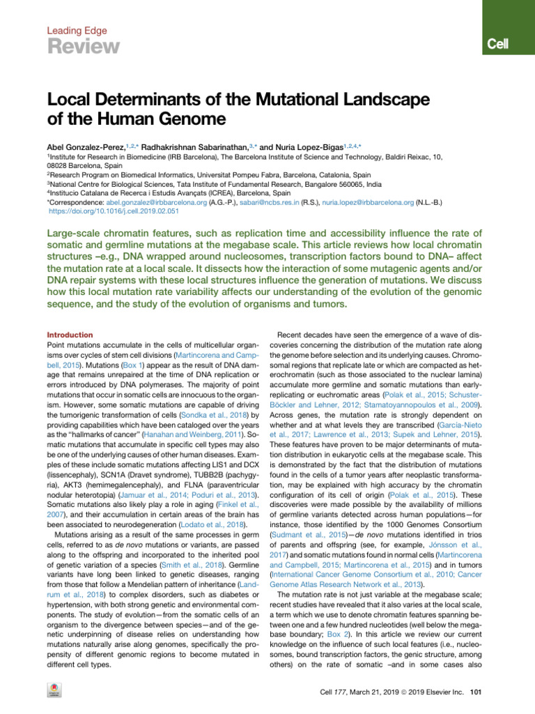 Local Determinants of the Mutational Landscape | PDF | Dna Repair ...
