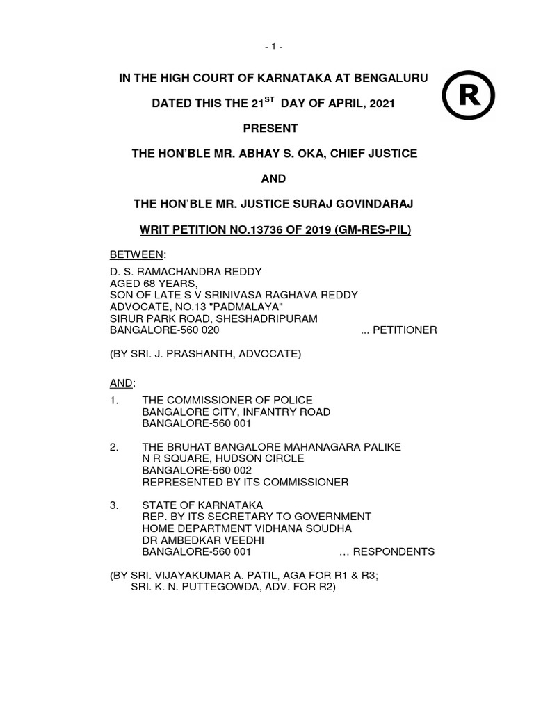 DS Ramachandra Reddy V The Commissoner of Police | PDF | Traffic | Road