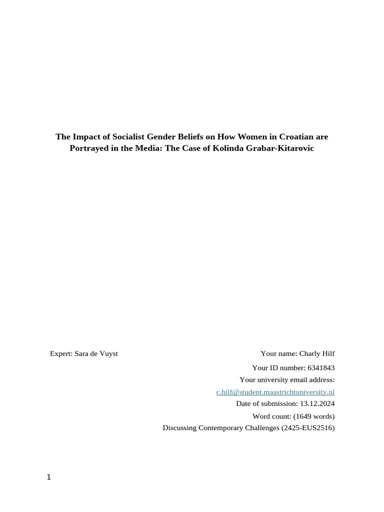 Impact of gender norms for women in Croatia and portrayal in the media ...